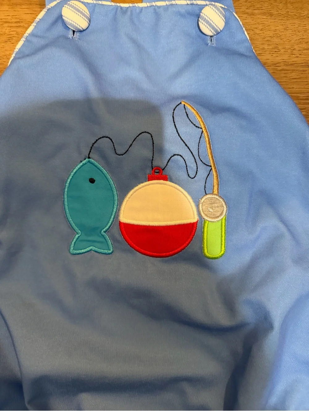 Blue Fishing Appliqué Kids One-Piece